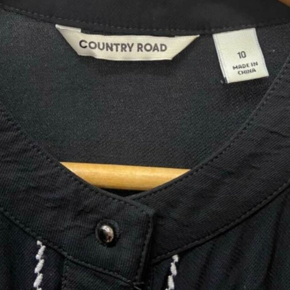 COUNTRY ROAD Embroidered Black Long Sleeve Shirt Dress - Picture 14 of 16